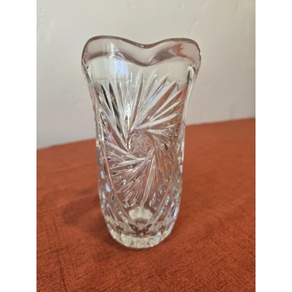 Crystal Clear Lead Crystal Cut Glass Pitcher, Clear Starburst, Yugoslavia